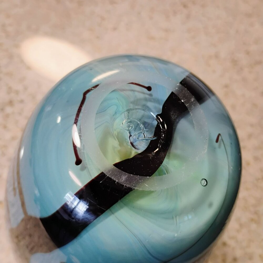 Handblown Iridescent Art Glass Vase With Abstract Design Blue & Purple Tones 12" - Picture 6 of 16
